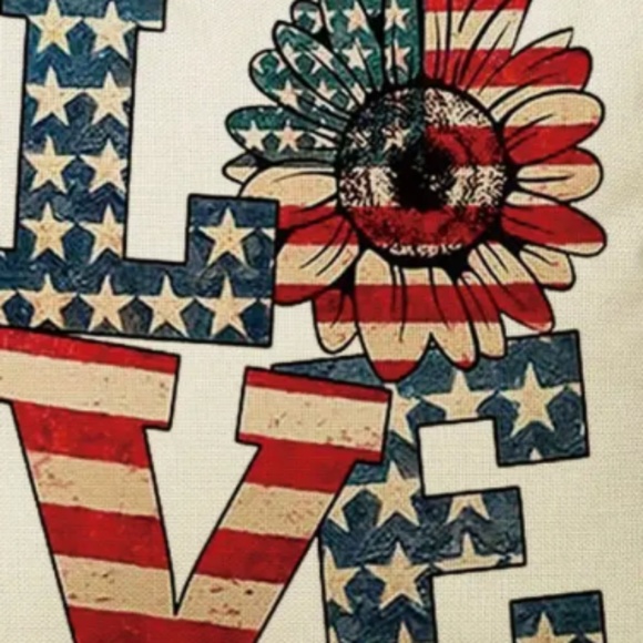 NEW LOVE AMERICANA SUNFLOWER AMERICAN FLAG FARMHOUSE LINEN PILLOW COVER 18" - Picture 2 of 6